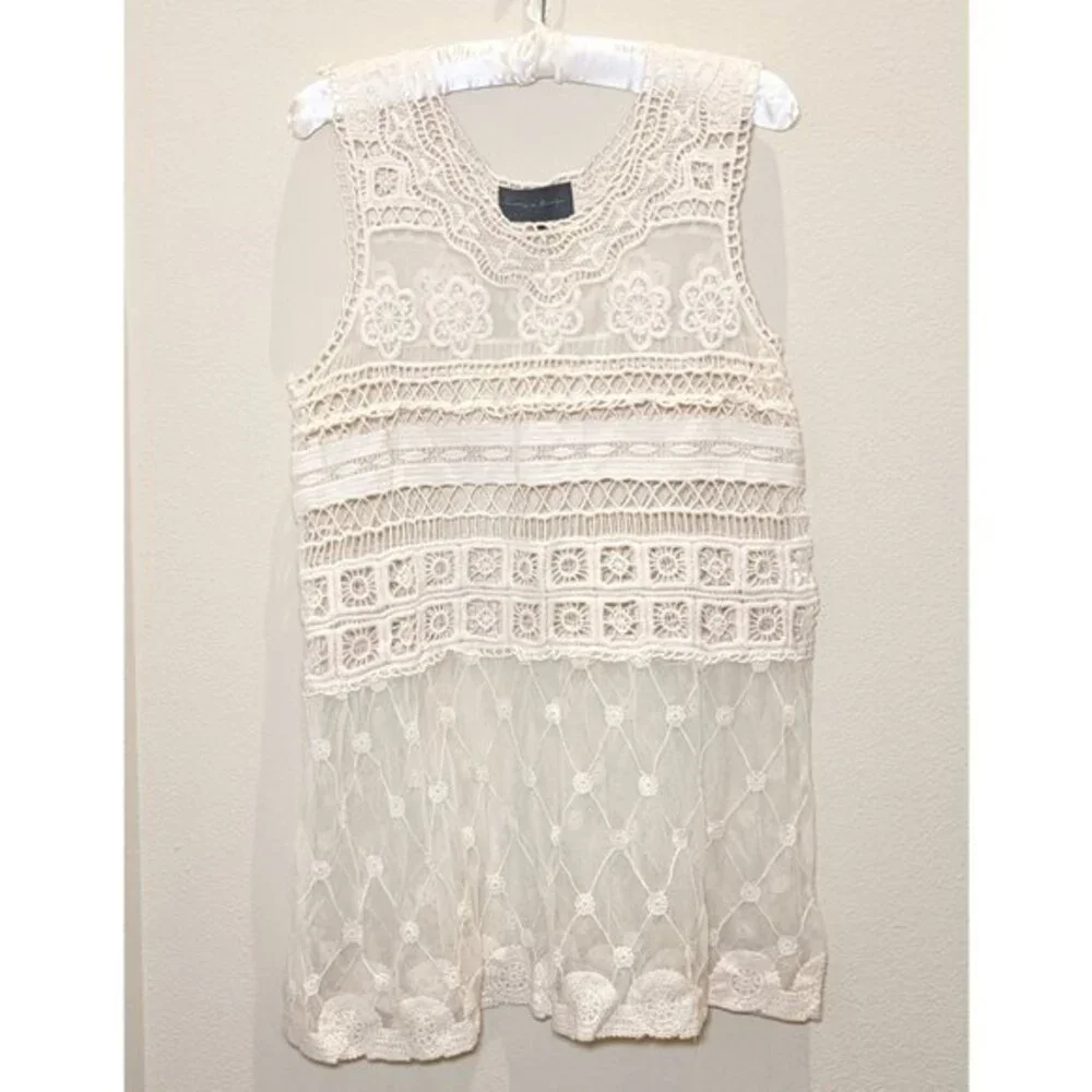 Anthropologie Sunday in Brooklyn Lace Crochet Sheer Summer Tank Top - Picture 12 of 12